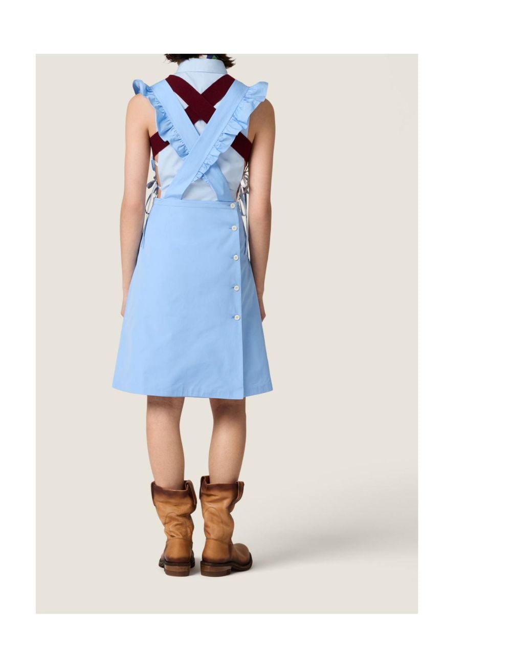 Miu Miu Blue Cotton Apron Mini Dress