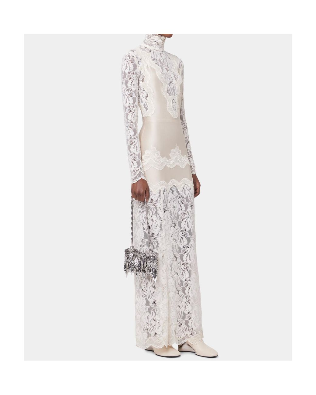 Rabanne White Laced Jersey Long Dress