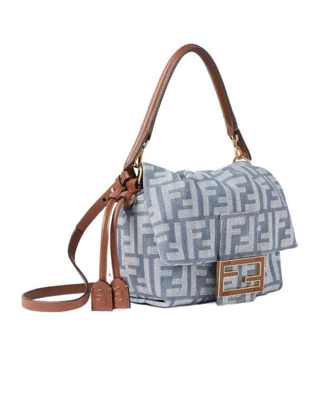 Fendi Gray Denim-Effect Ff Jacquard Bag
