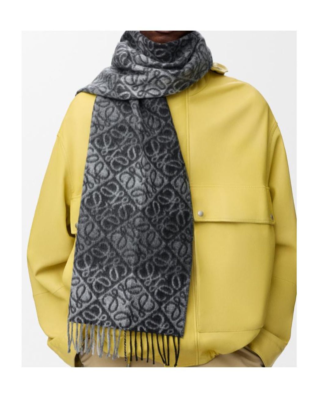 Loewe White Anagram Jacquard Fringed Scarf for men