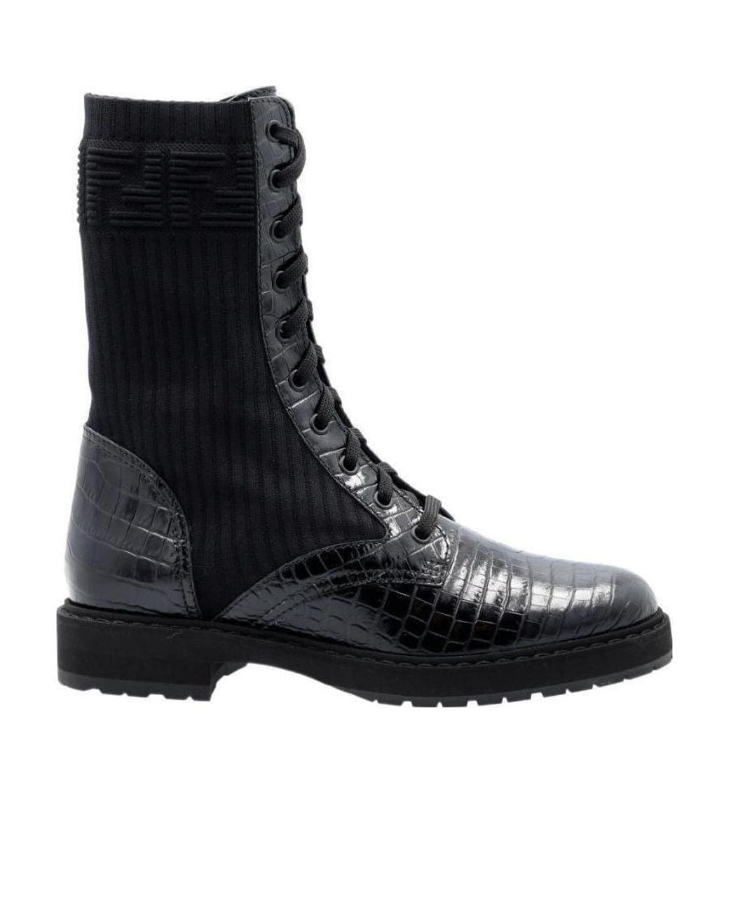 Fendi Black Multi-Panel Lace-Up Boots