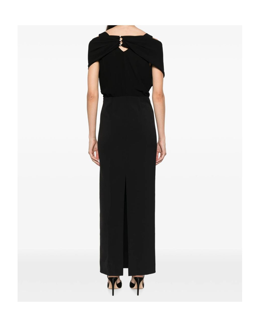 Patrizia Pepe Black Draped V-Neck Maxi Dress