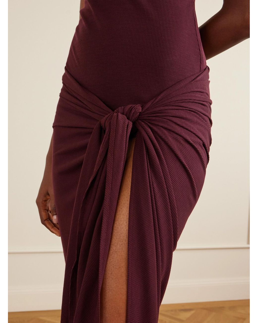 The Attico Red Knotted Ribbed Midi Dress