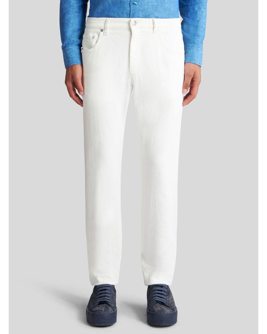 Etro White Logo Patch Straight Leg Jeans for men