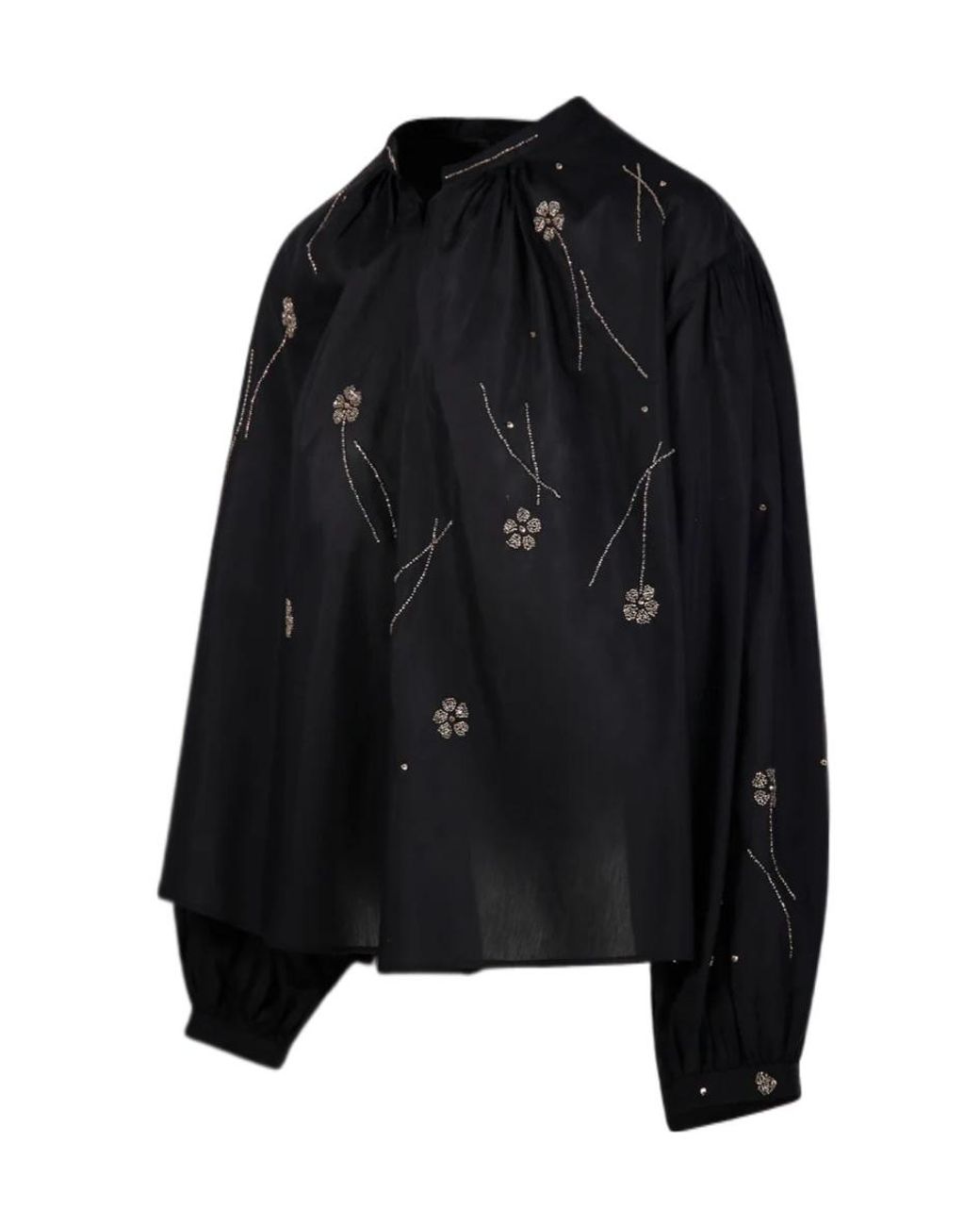 Forte_forte Black Fleurs Dorient Embroidered Shirt