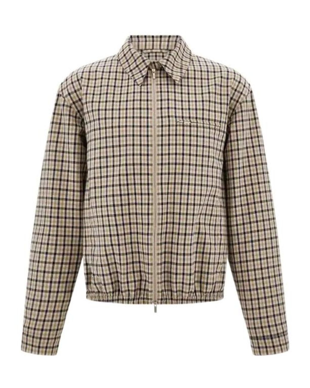 Ferragamo Gray Ferragamo Checked Zip-Up Bomber Jacket for men