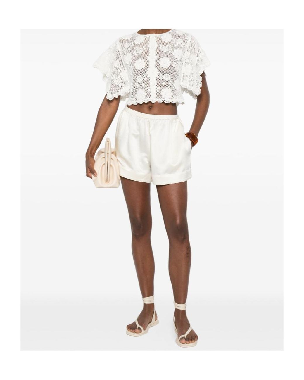 Twinset White Floral Lace Short-Sleeve Cardigan