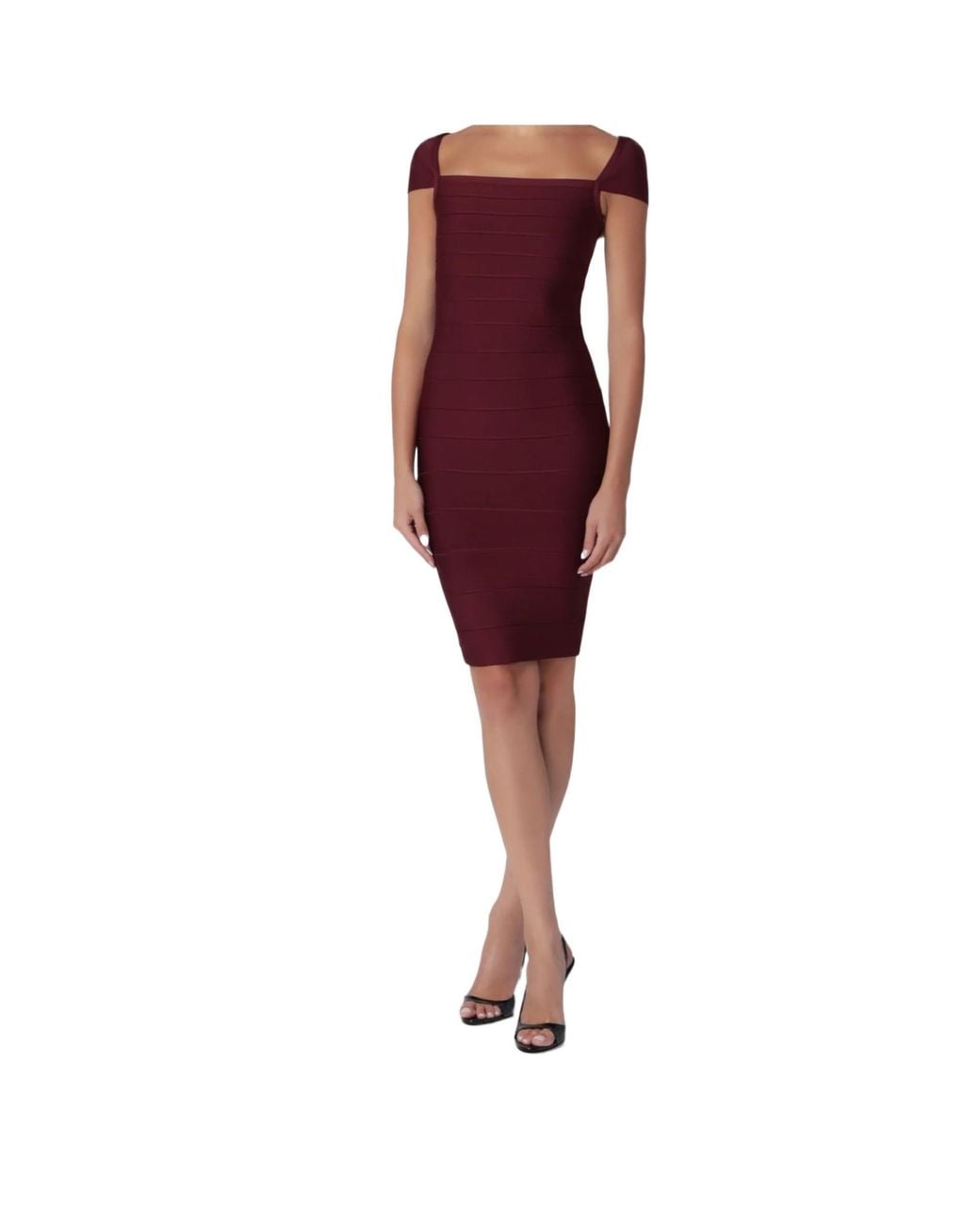 ROTATE BIRGER CHRISTENSEN Red Midi Fitted Knit Dress Dark