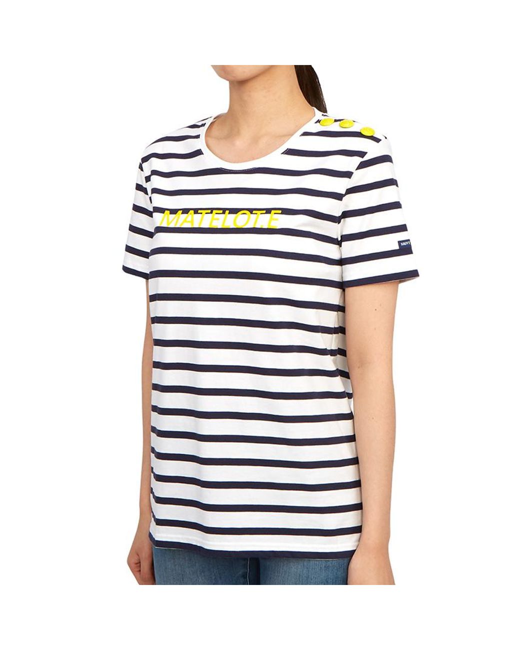 Saint James White Round-Neck Striped T-Shirt