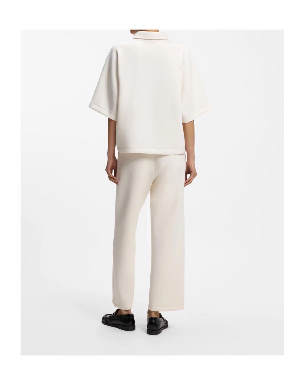 Boss White Loose-Fit Polo Sweatshirt