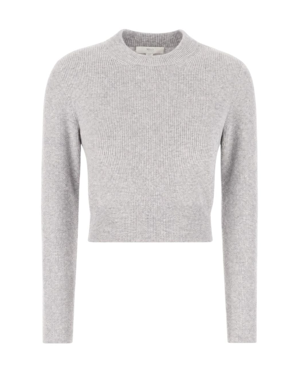 Malo Gray Ribbed-Knit Cropped Sweater