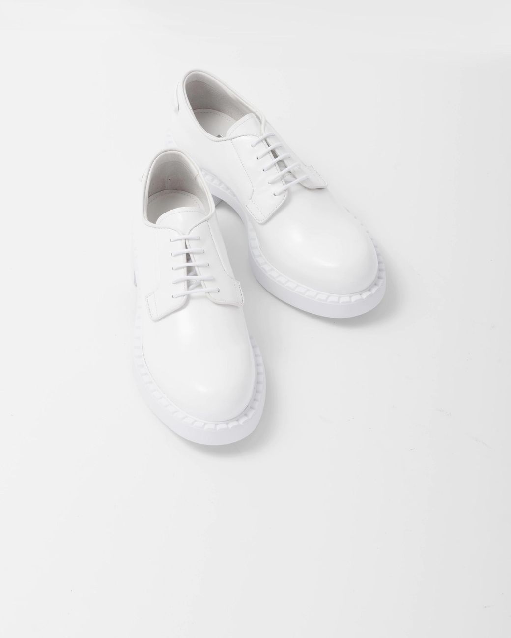 Prada White Brushed-Leather Derby Shoes