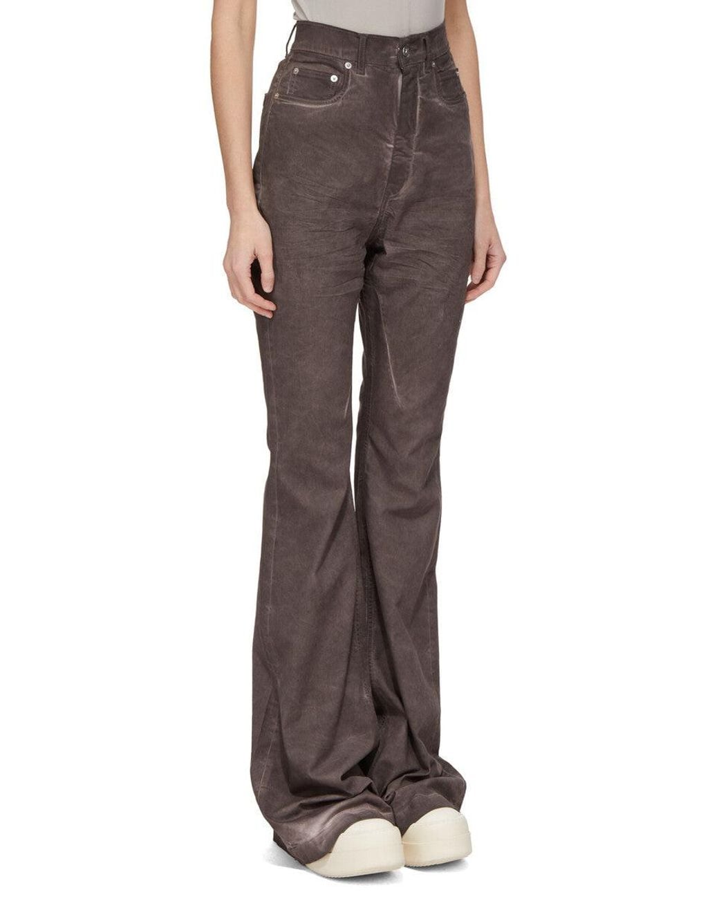 Rick Owens Brown High Waist Flared-Leg Jeans