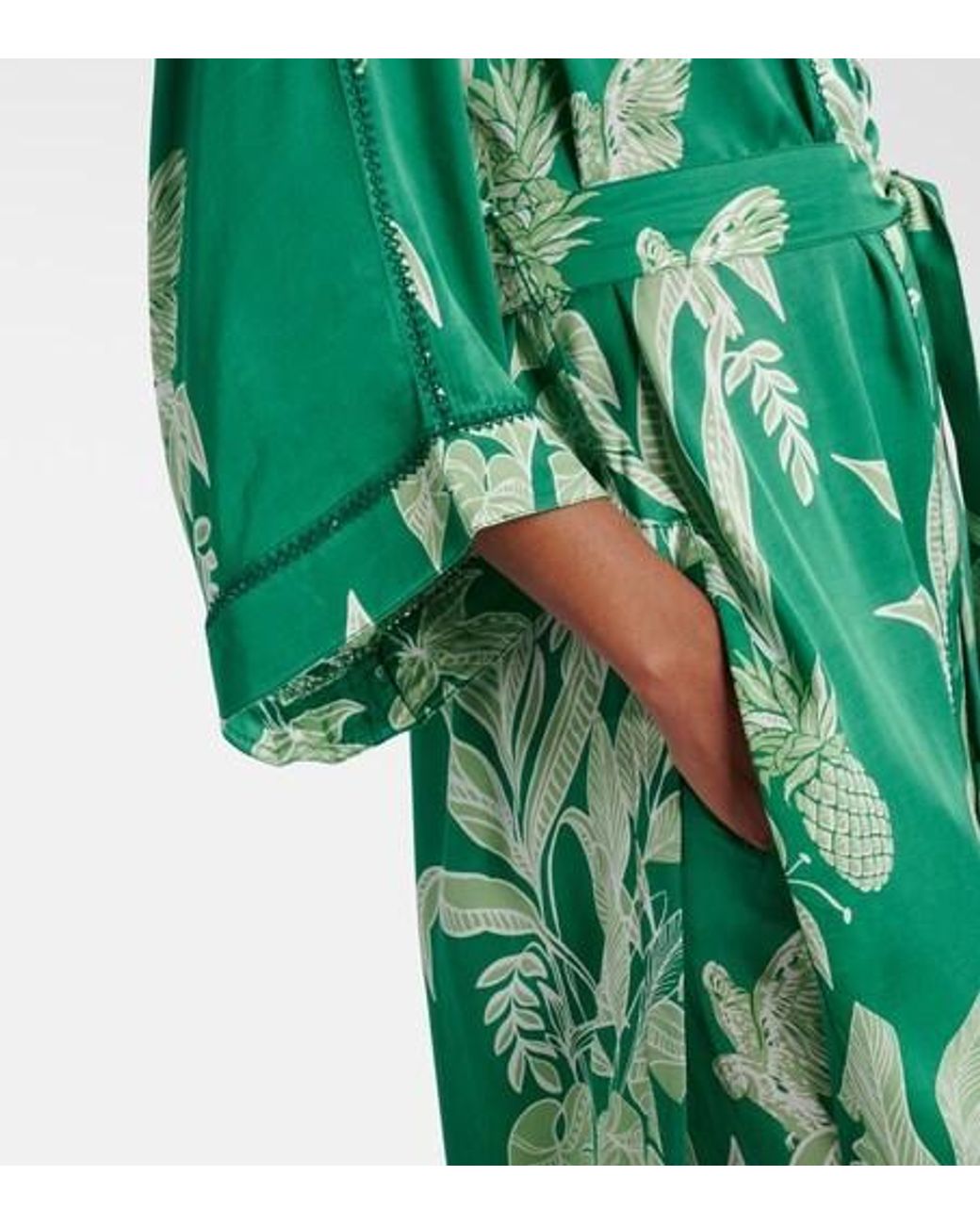 Poupette Green Erica Floral Satin Kaftan