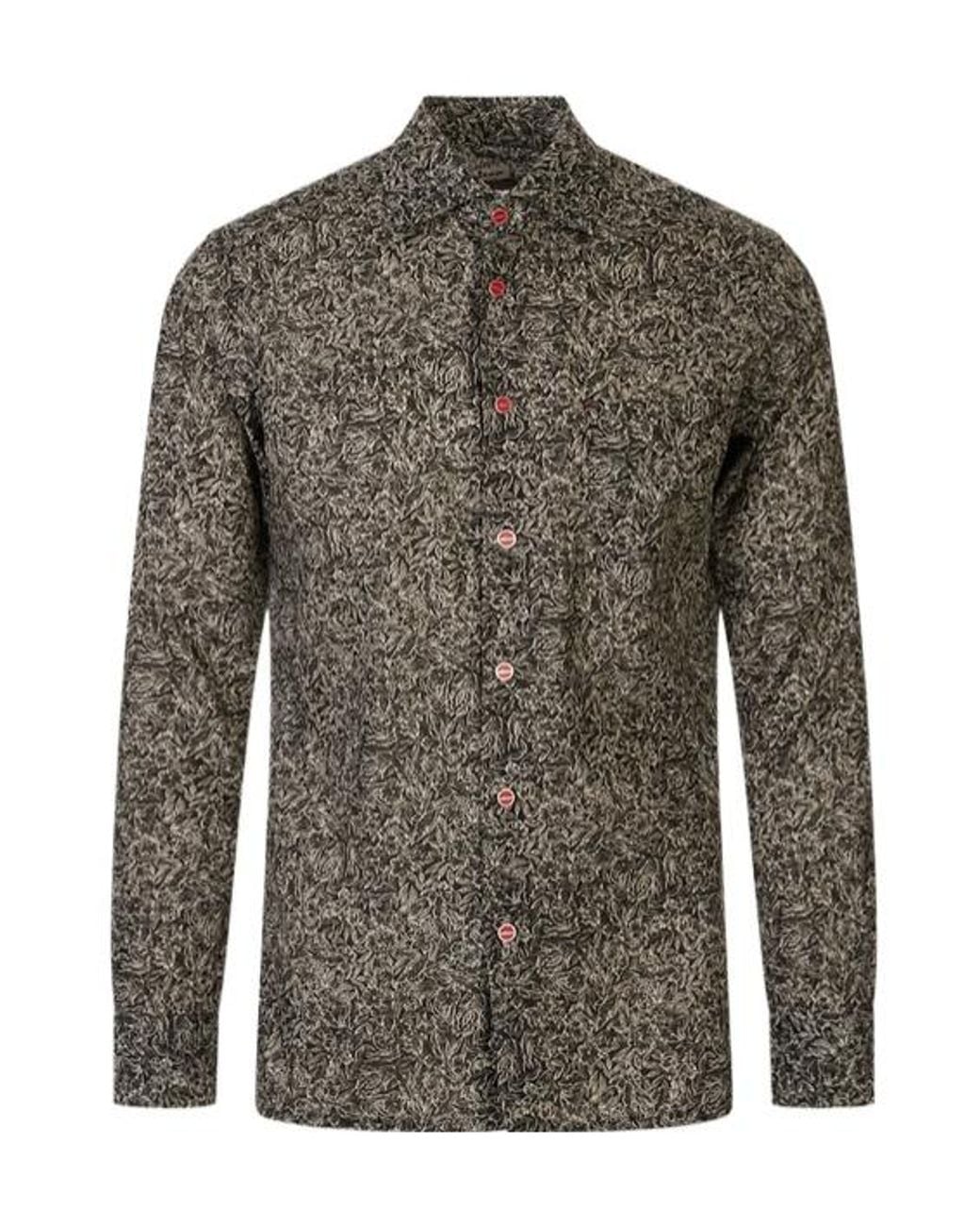 Kiton Green Floral-Print Long-Sleeve Shirt for men