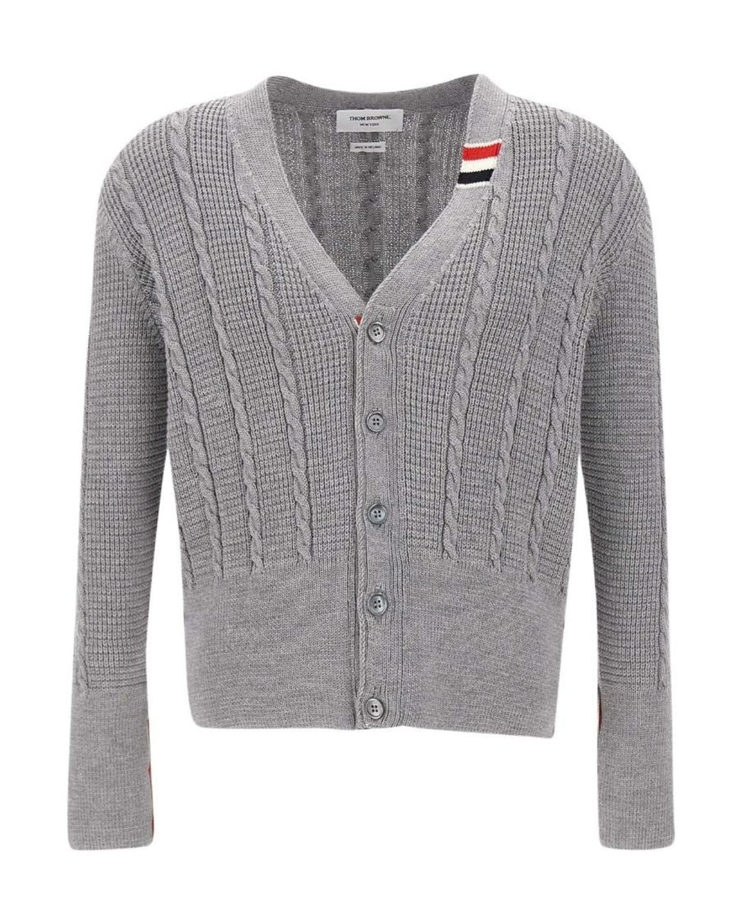 Thom Browne Gray V-Neck Buttoned Knitted Cardigan for men