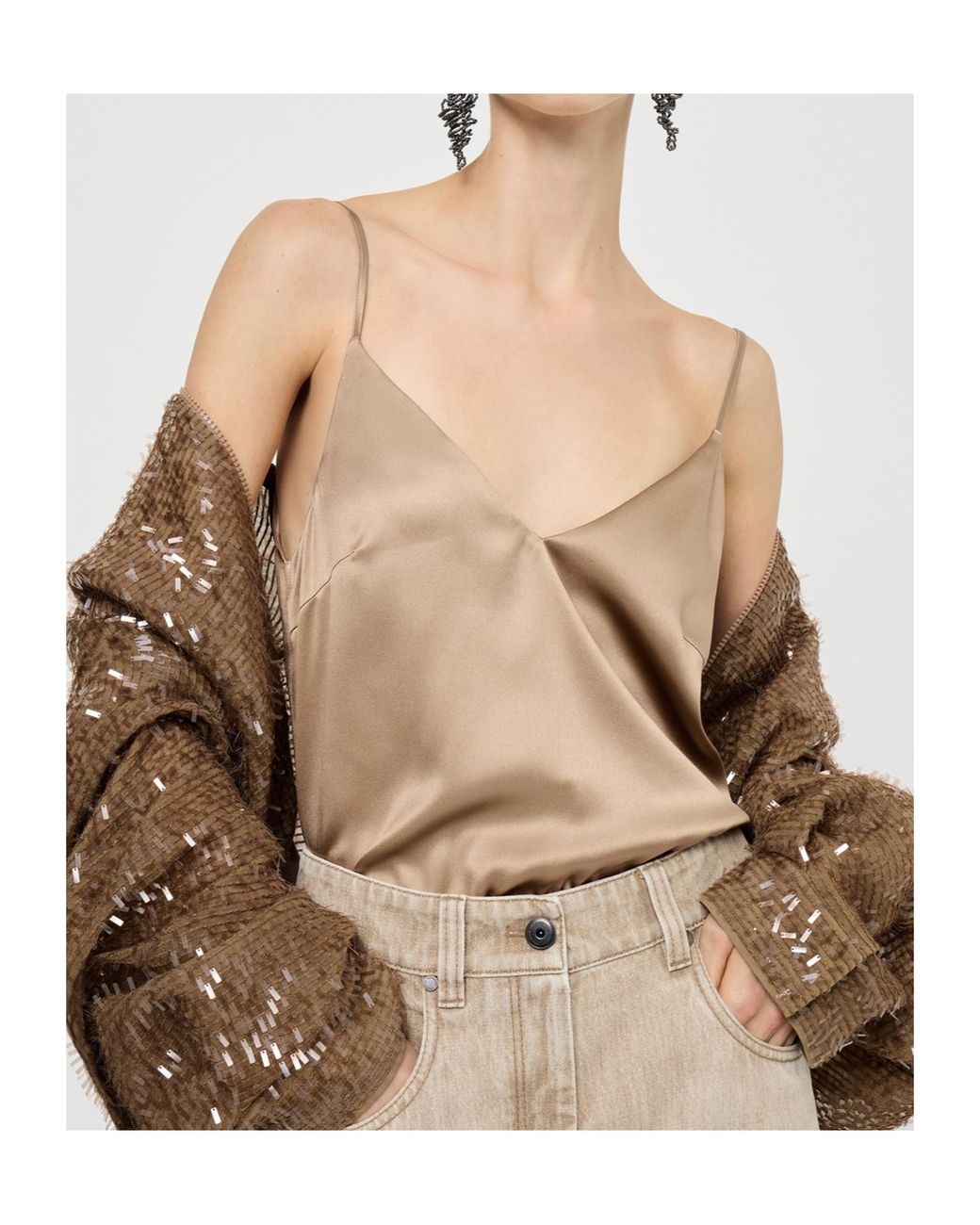 Brunello Cucinelli Natural Stretch-Silk Tank Top