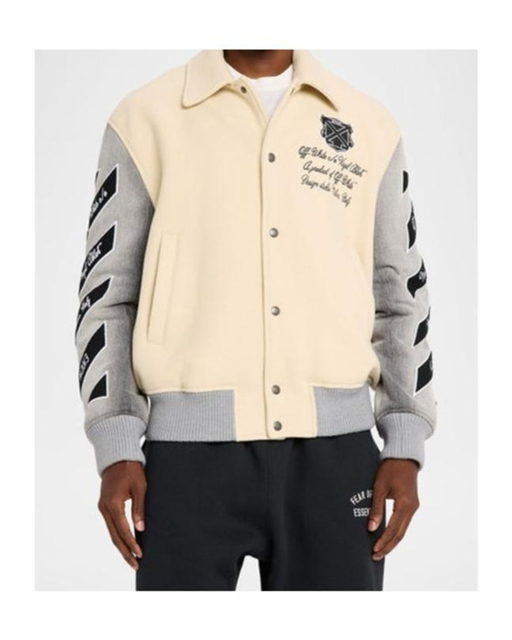 Off-White c/o Virgil Abloh Natural Logo-Embroidered Varsity Jacket for men