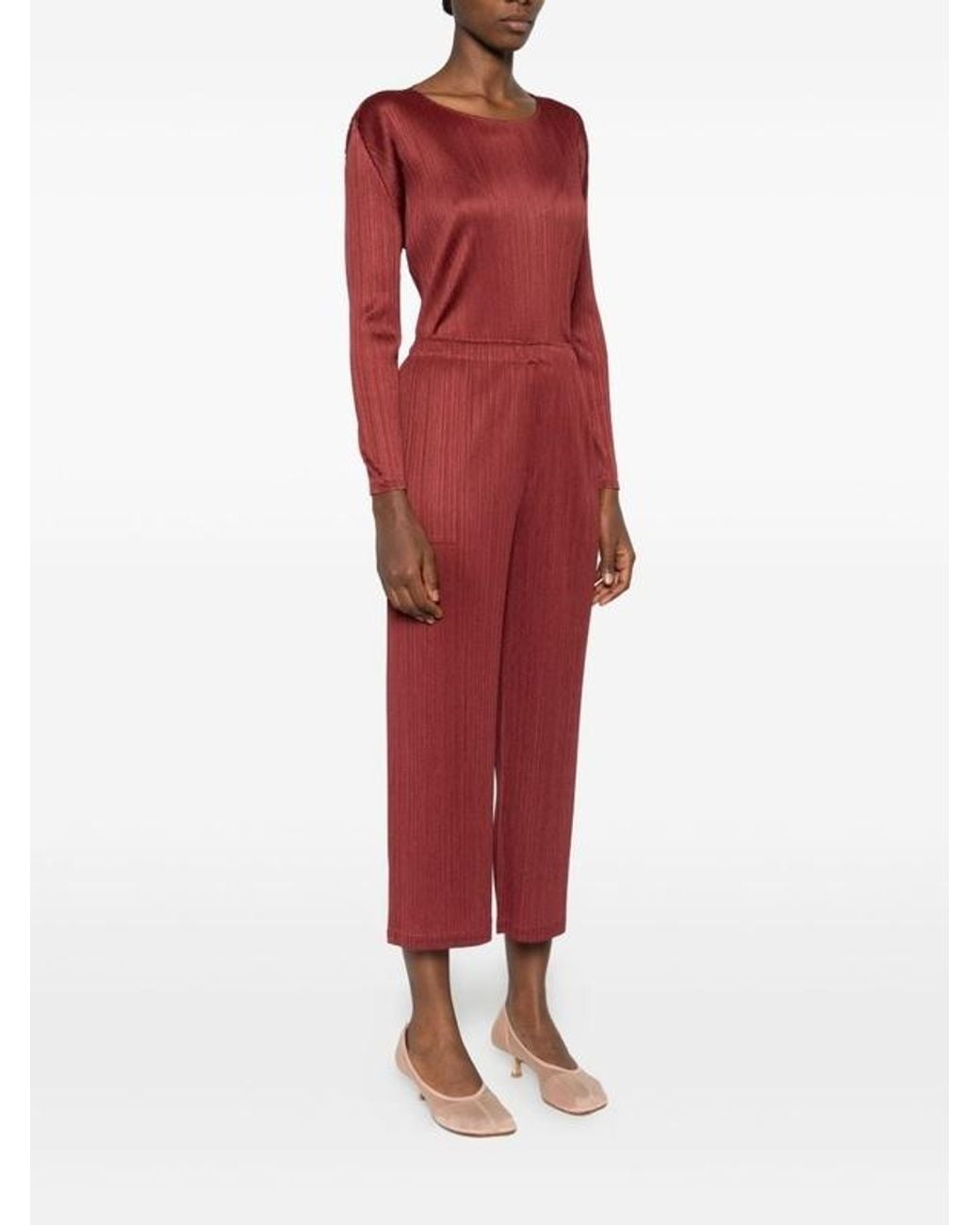 Pleats Please Issey Miyake Red Pleated Trousers