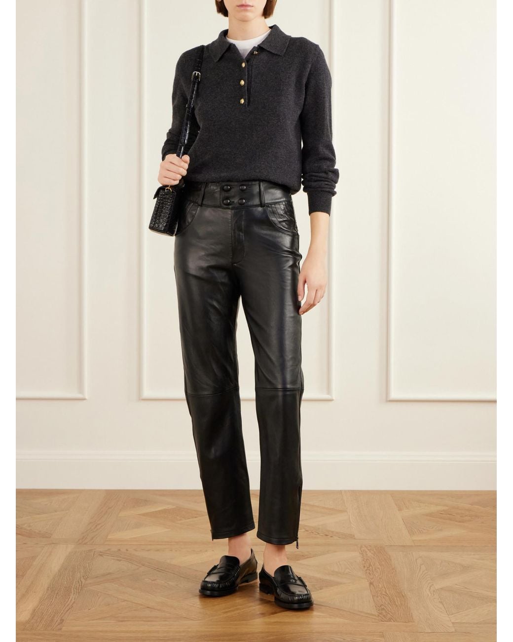 Blazé Milano Black Leather Straight-Leg Pants