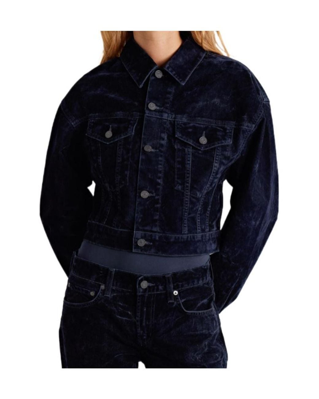 Agolde Blue Radley Cropped Cotton-Blend Velvet Jacket