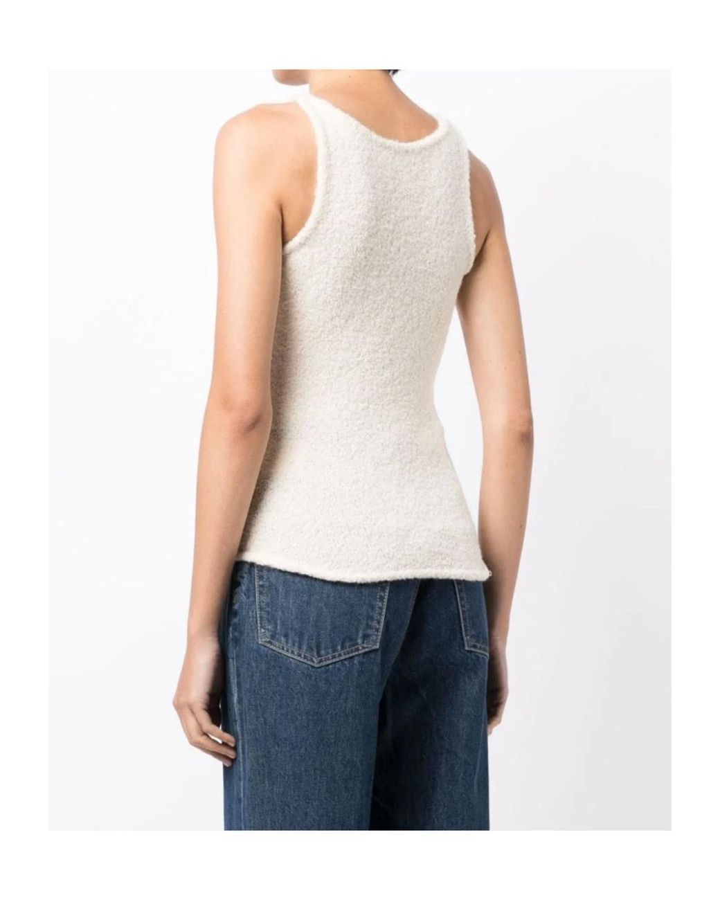 Low Classic White Sleeveless Fleece Knitted Top