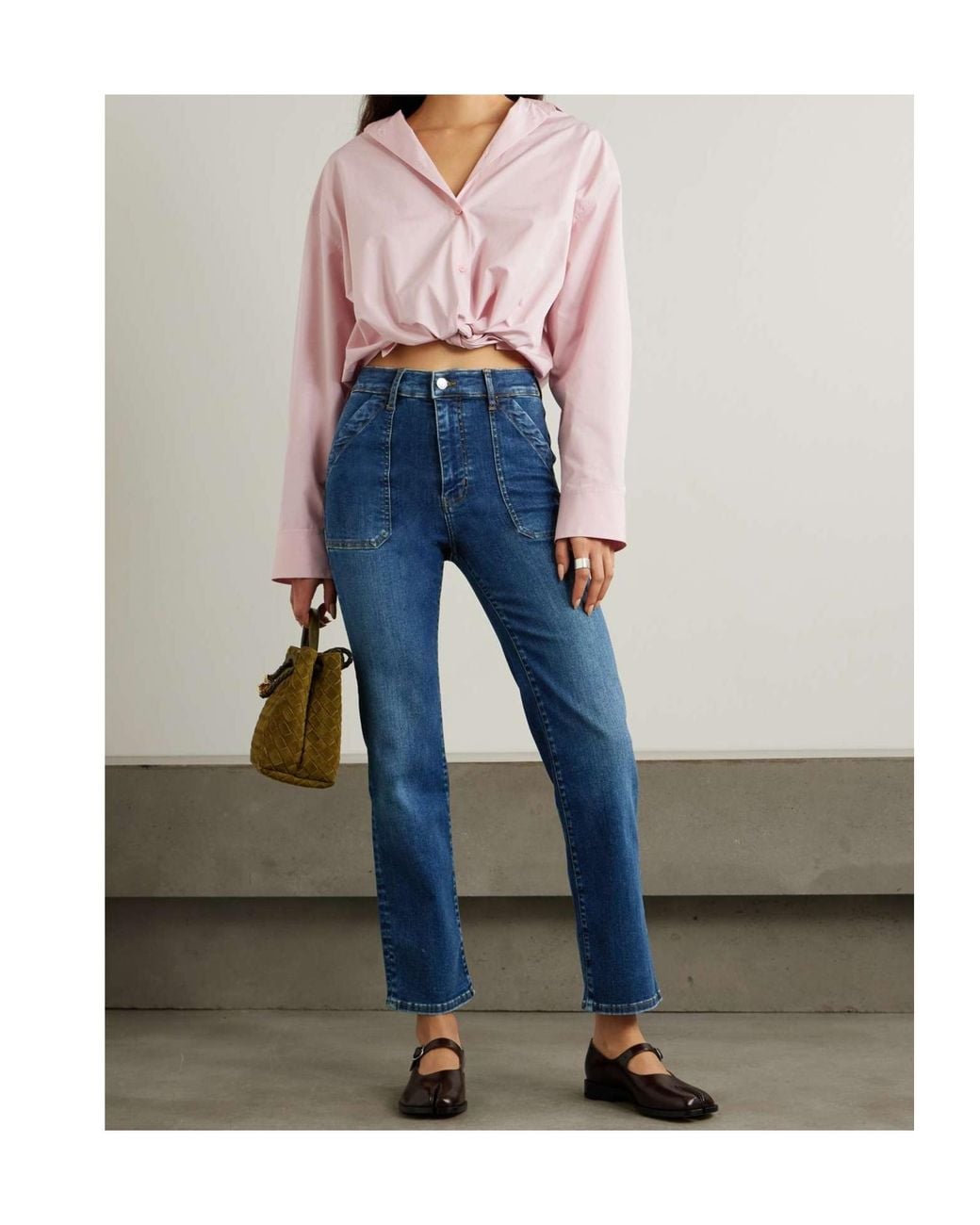 FRAME Blue High Waist Straight Jeans
