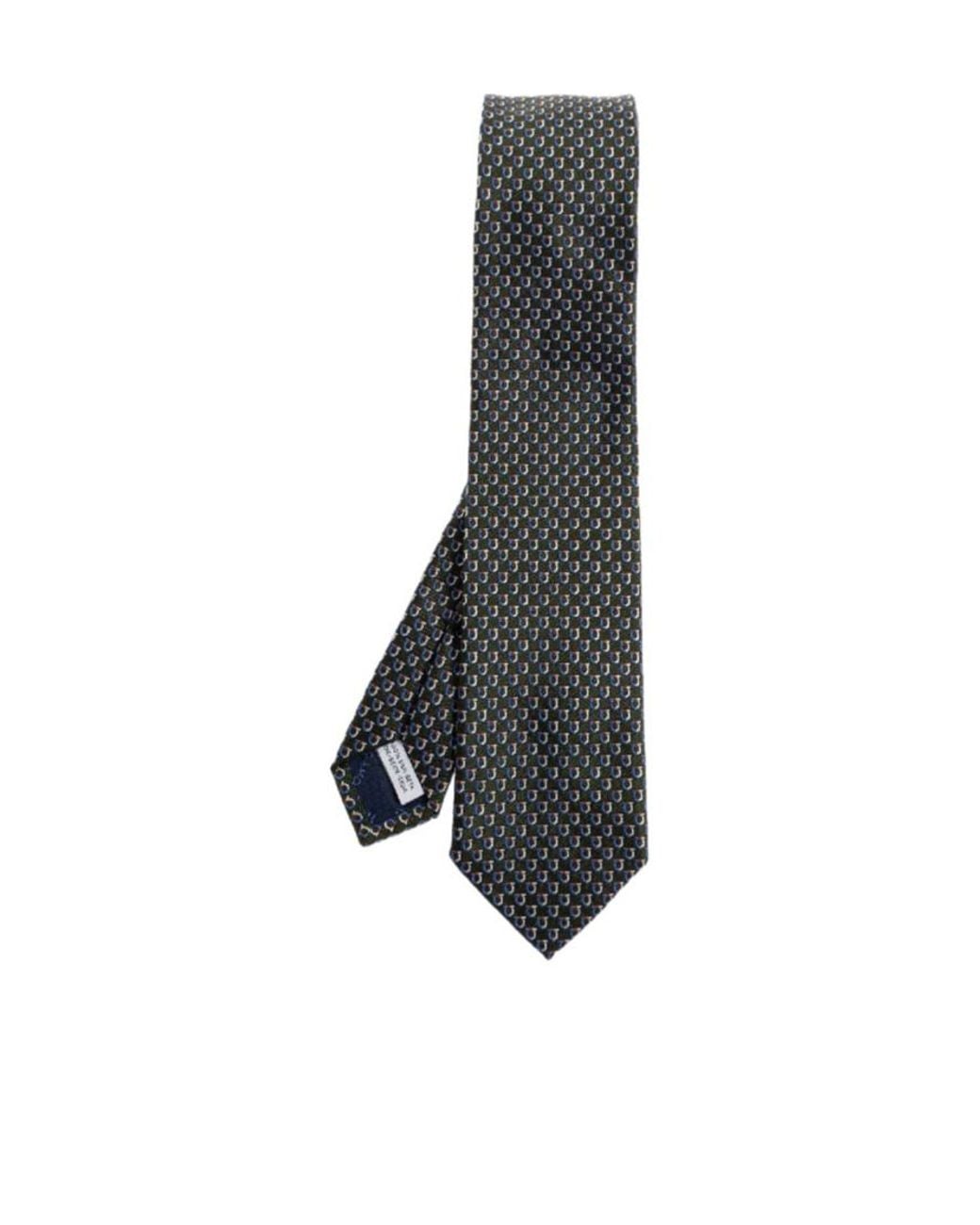 Ferragamo Black Bi-Color Gancini Jacquard Silk Tie for men