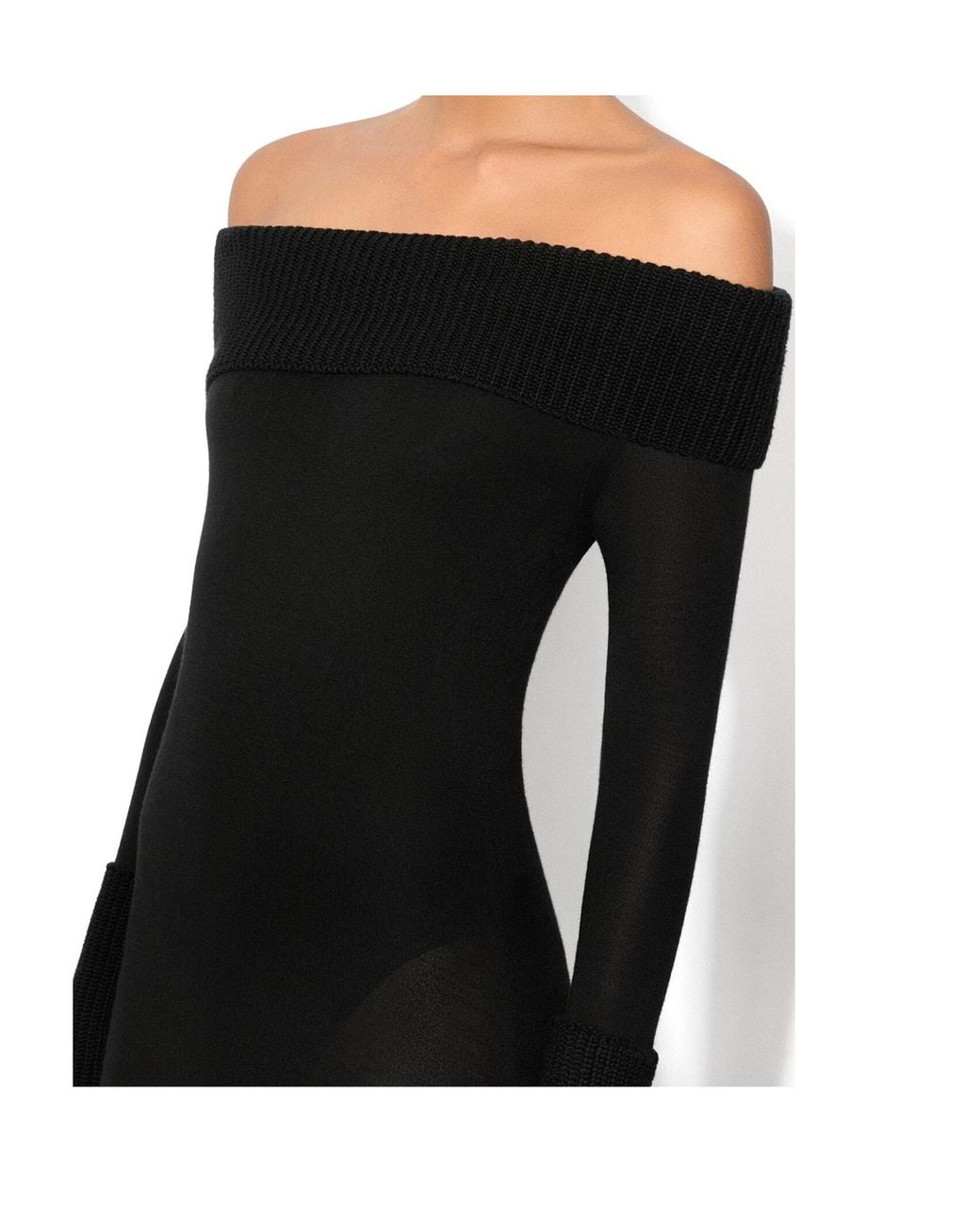 Alaïa Black Alaïa Off-Shoulder Ribbed Knitted Dress