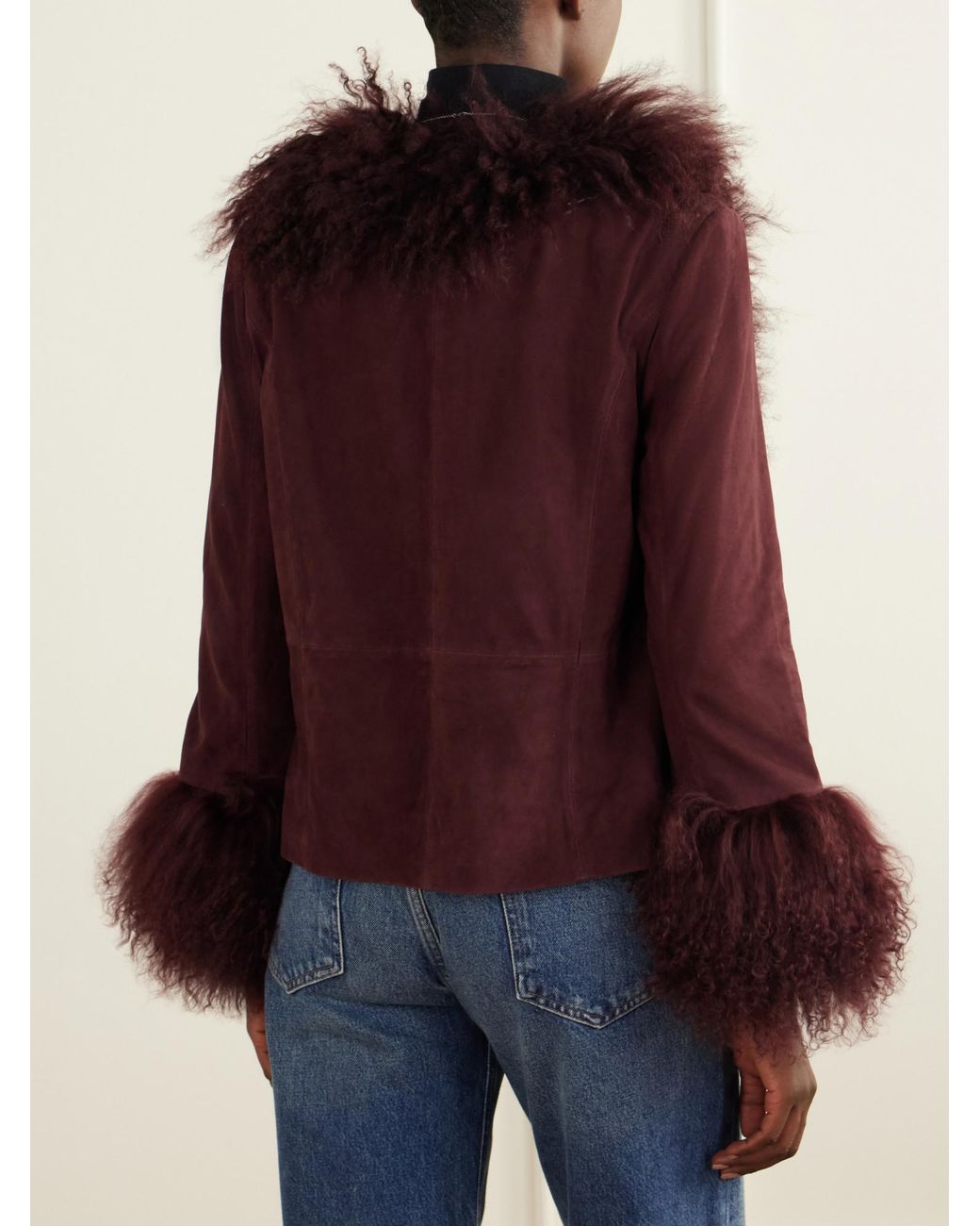 Rixo Purple Shearling-Trimmed Suede Jacket