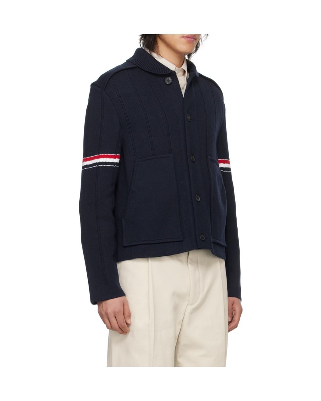 Thom Browne Blue Rwb Striped Shirt Jacket for men