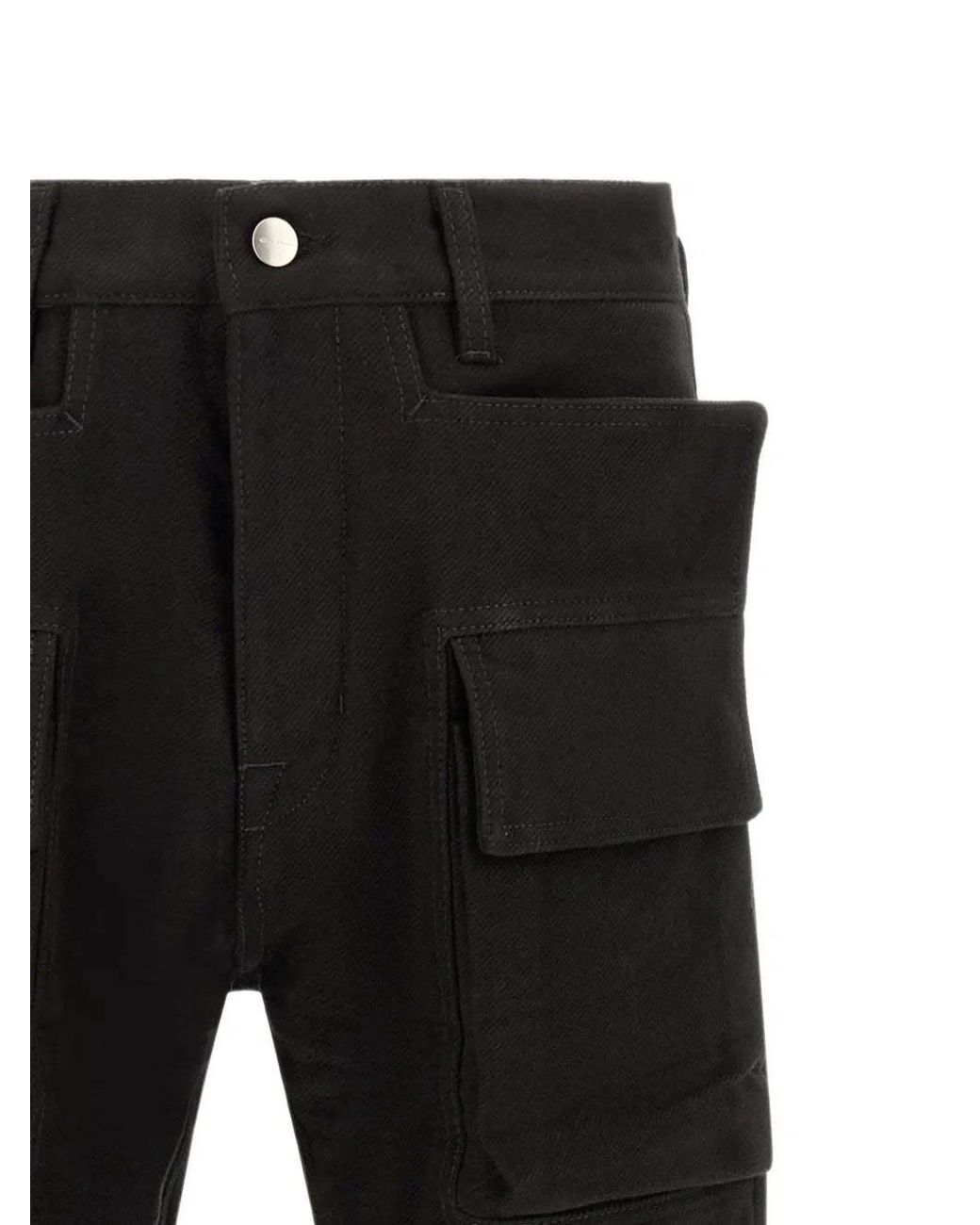 Rick Owens Black Tower Runway Cargo Bolan Distressed Cut Off Trousers for men
