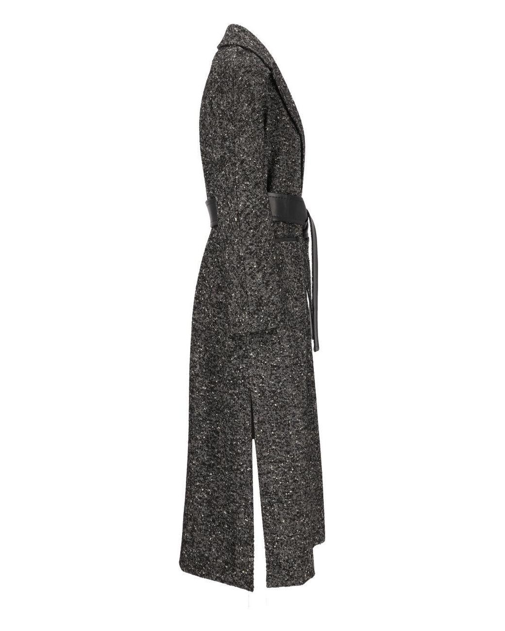 Max Mara Black Studio Eroso Belted Tweed Coat