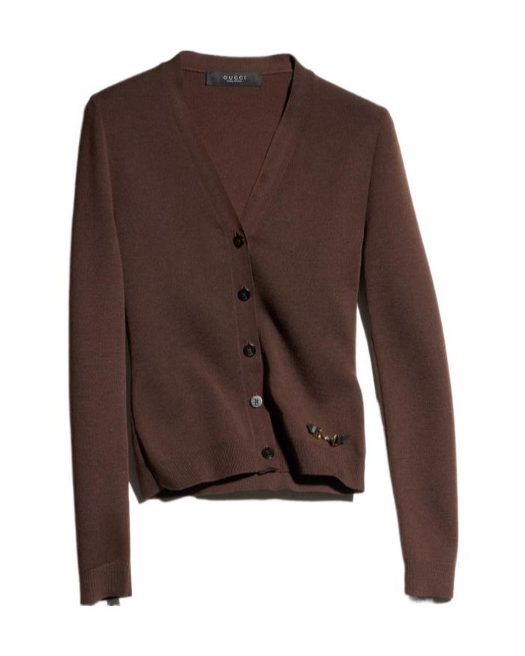 Gucci Brown Fine Rib Knit Wool Cardigan With Horsebit
