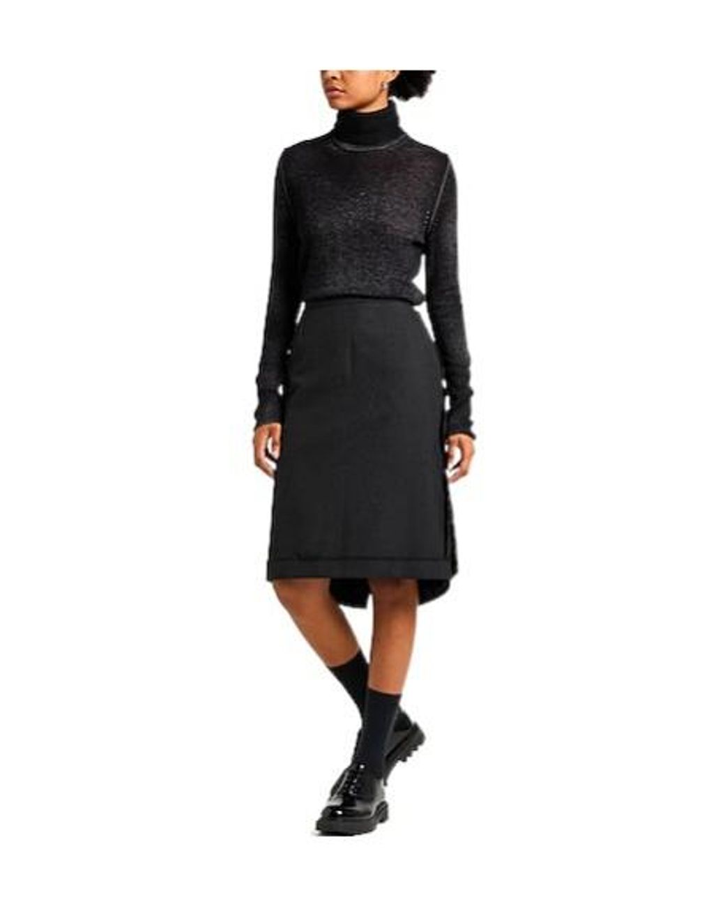 Maison Margiela Black Minimalist Wool Satin Pencil Skirt