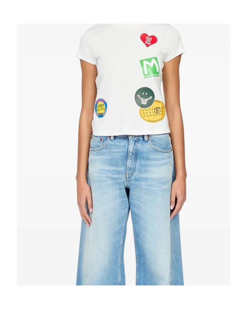 MM6 by Maison Margiela White Sticker-Print Cotton T-Shirt