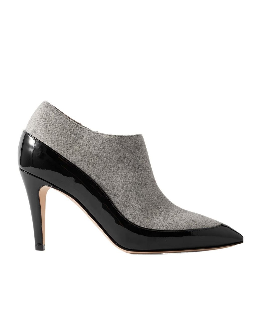 Manolo Blahnik Black Archepla 90 Patent-Leather Trimmed Wool Point-Toe Ankle Boots