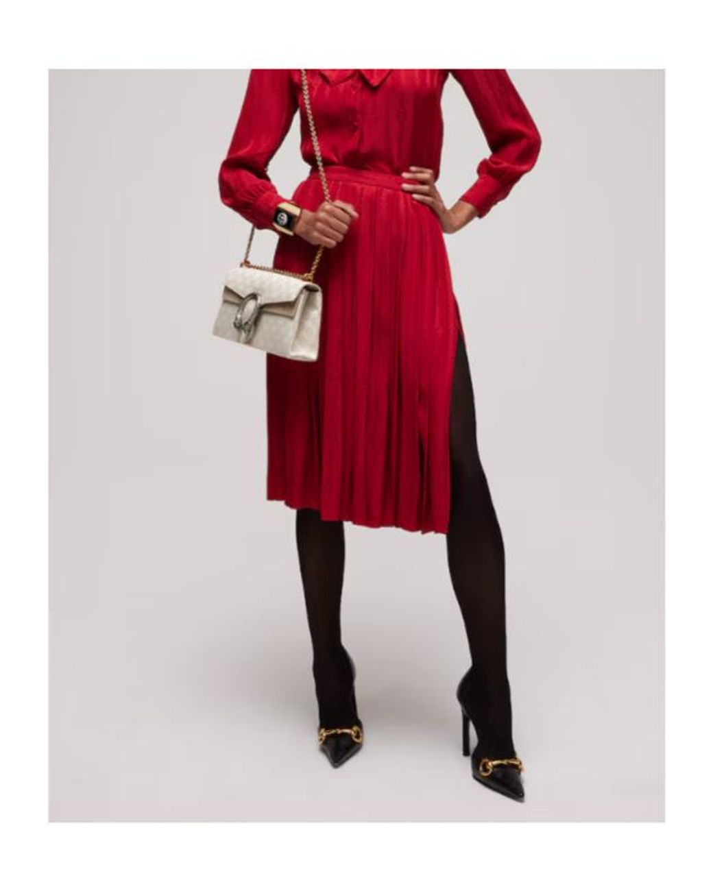 Gucci Red Interlocking G Chain Jacquard Midi Skirt