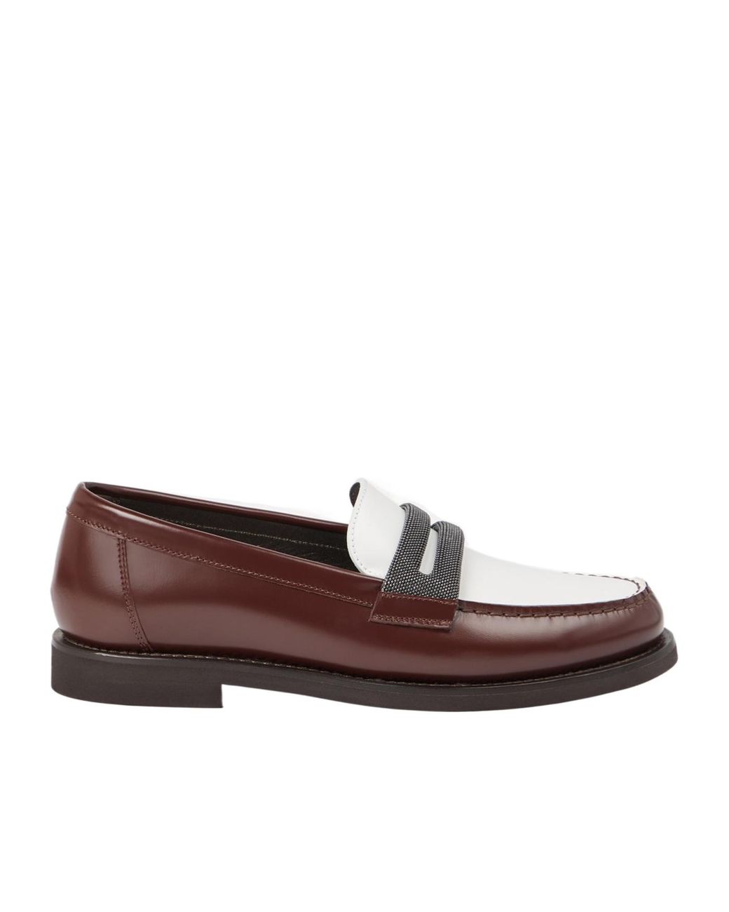 Brunello Cucinelli Brown Precious Clamp Minimal Penny Loafers