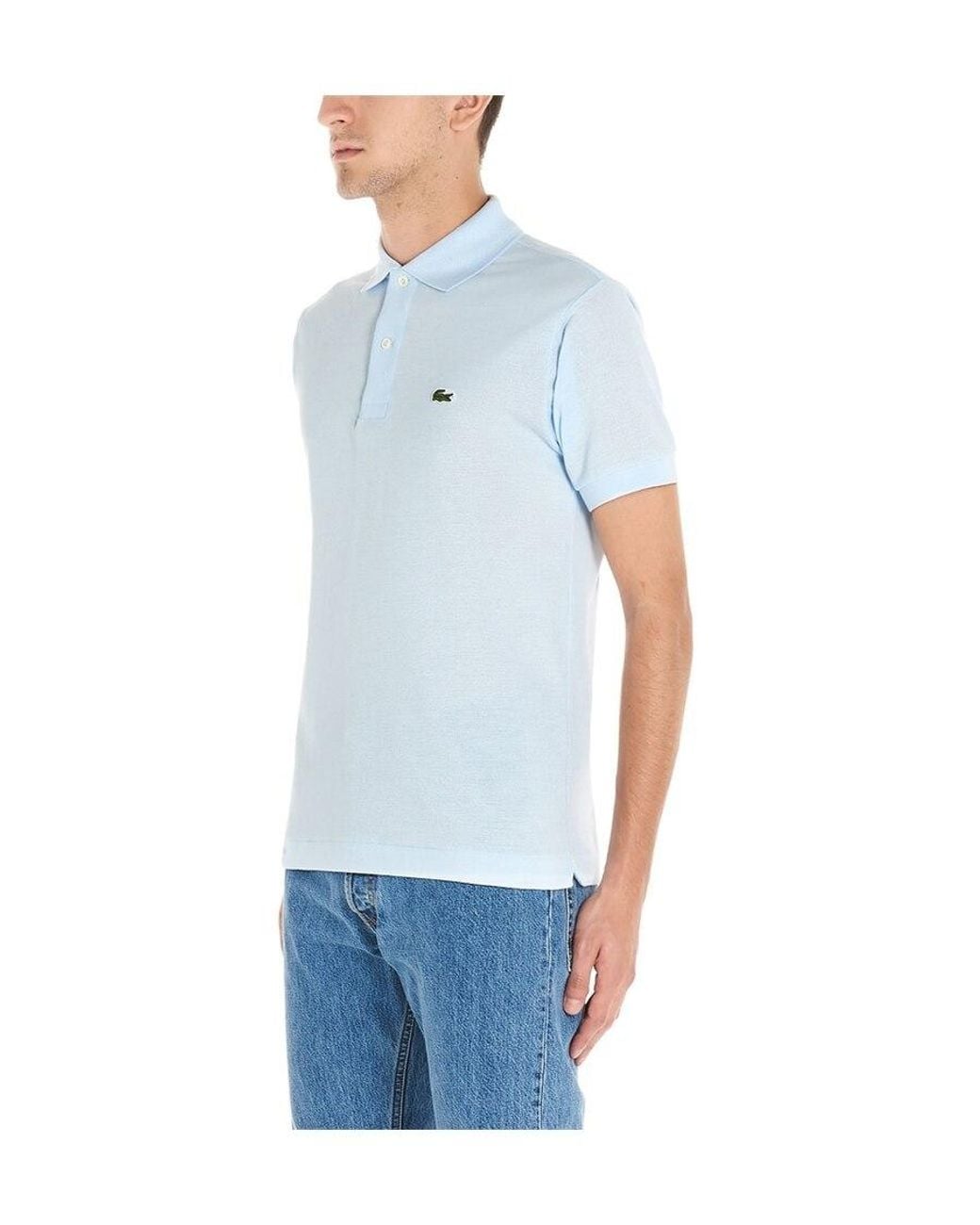 Lacoste Blue Logo-Patch Short-Sleeve Polo Shirt for men