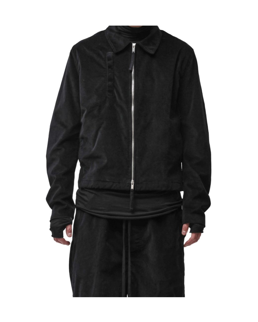 Thom Krom Black Zip-Front Velvet-Effect Jacket for men