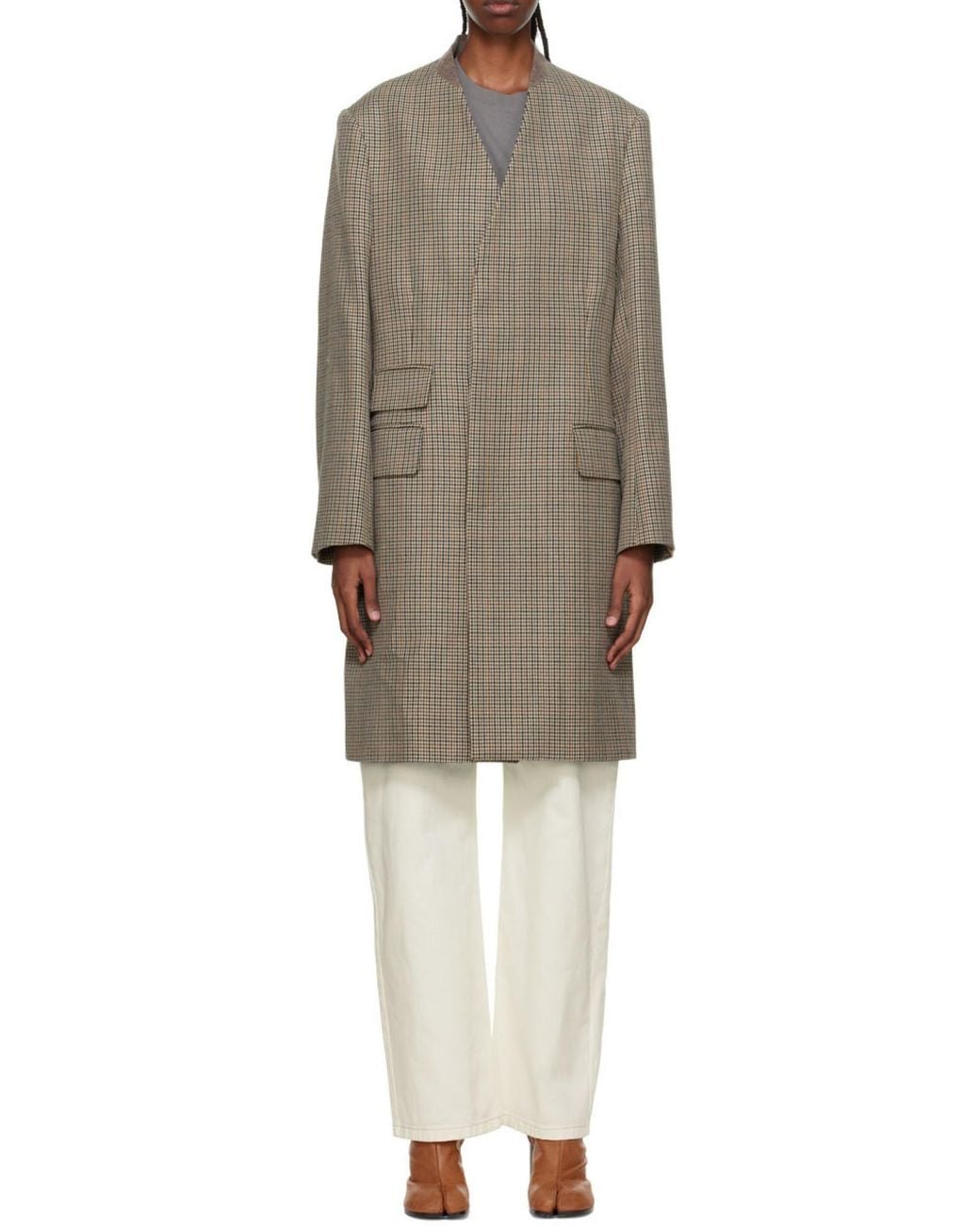 Maison Margiela Brown Checked Single-Breasted Coat for men