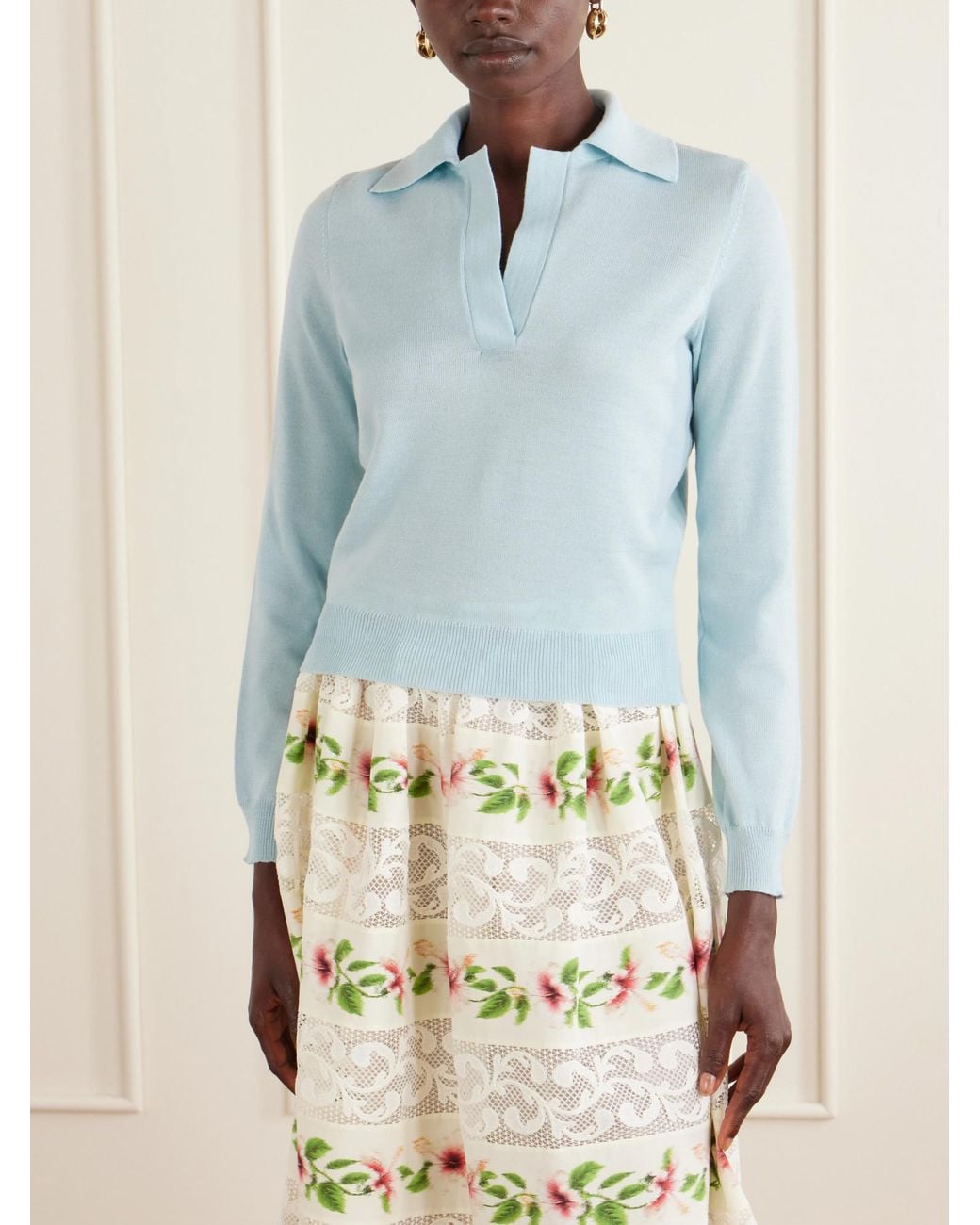 Oscar de la Renta Blue Wool Polo Sweater