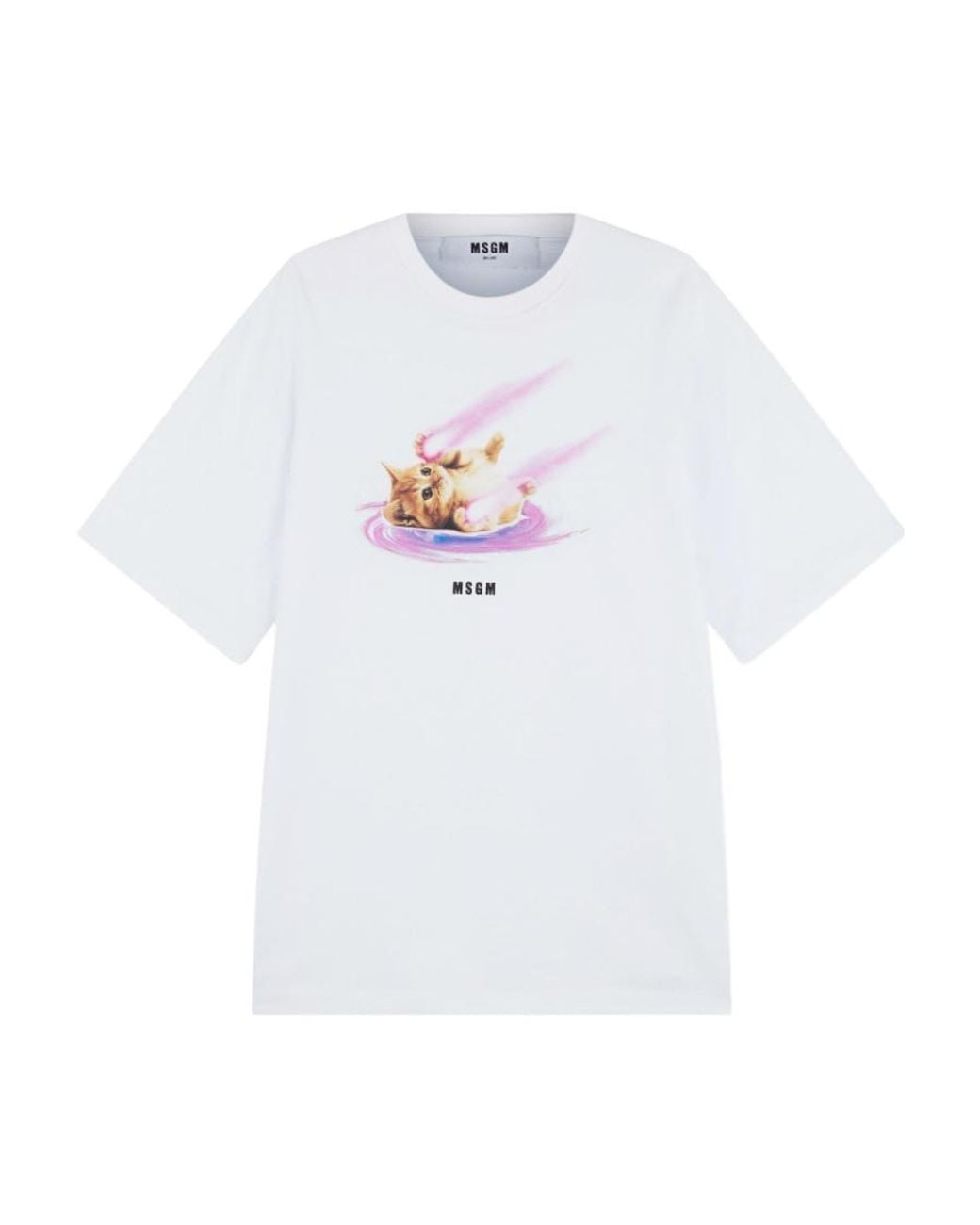 MSGM White 'Space Cat' Designs Cotton T-Shirt With Round Neck