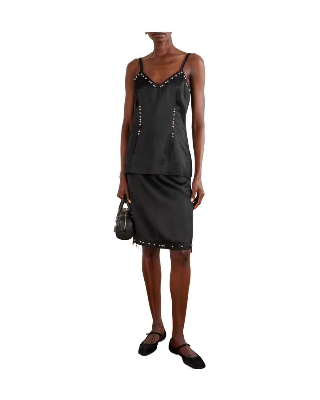 Wales Bonner Black Iris Studded Frayed Satin Camisole