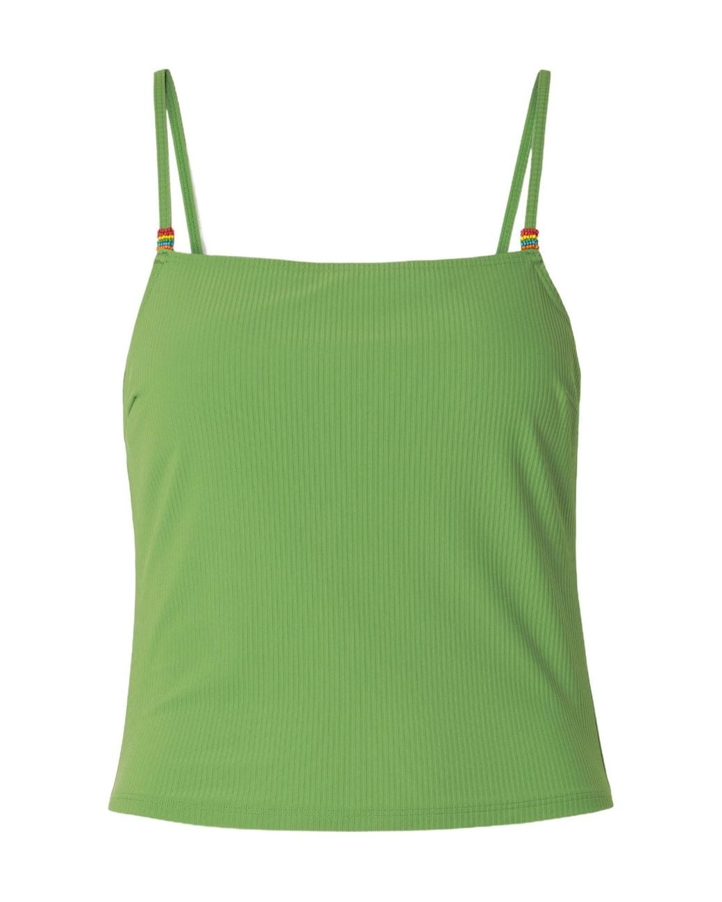 Staud Green Cleo Bead-Embellished Ribbed Bikini Top