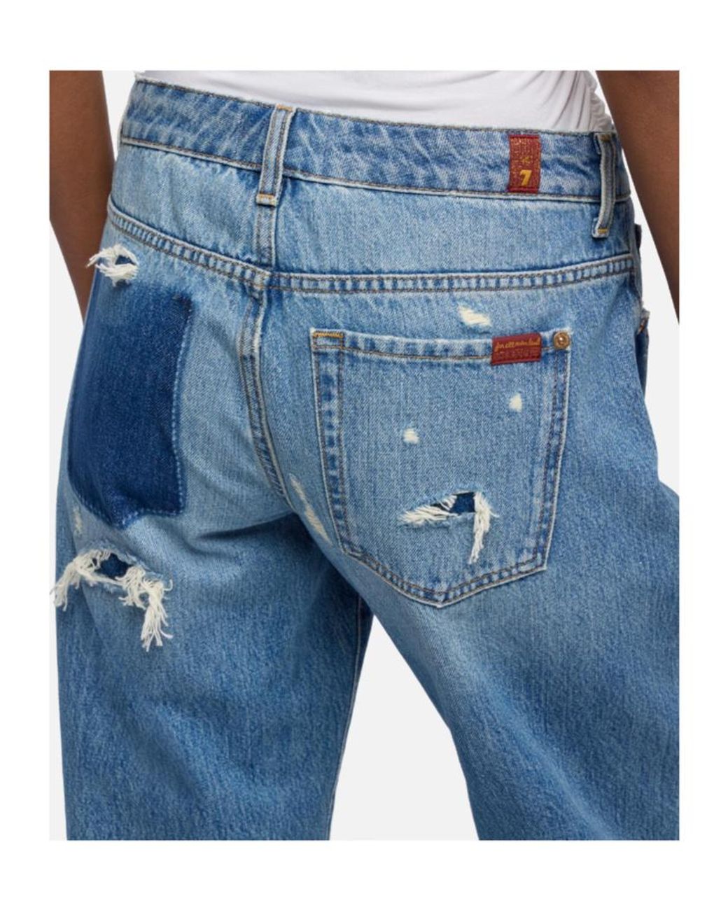 7 For All Mankind Blue Distressed Straight-Leg Jeans