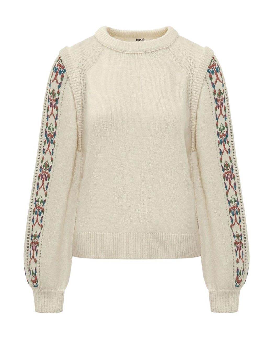 Ba&sh Natural Elda Patterned Sleeve Knitted Sweater