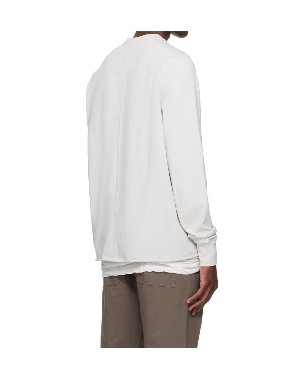 Rick Owens White Long-Sleeved Crewneck Sweatshirt for men