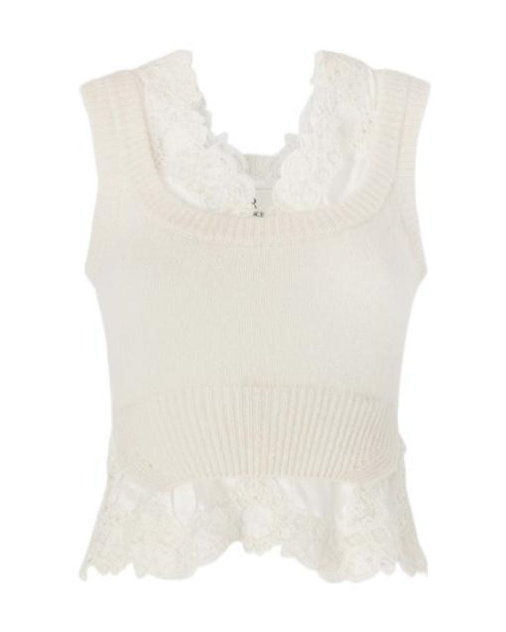 Ermanno Scervino White Layer-Effect Cashmere Top With Lace Details